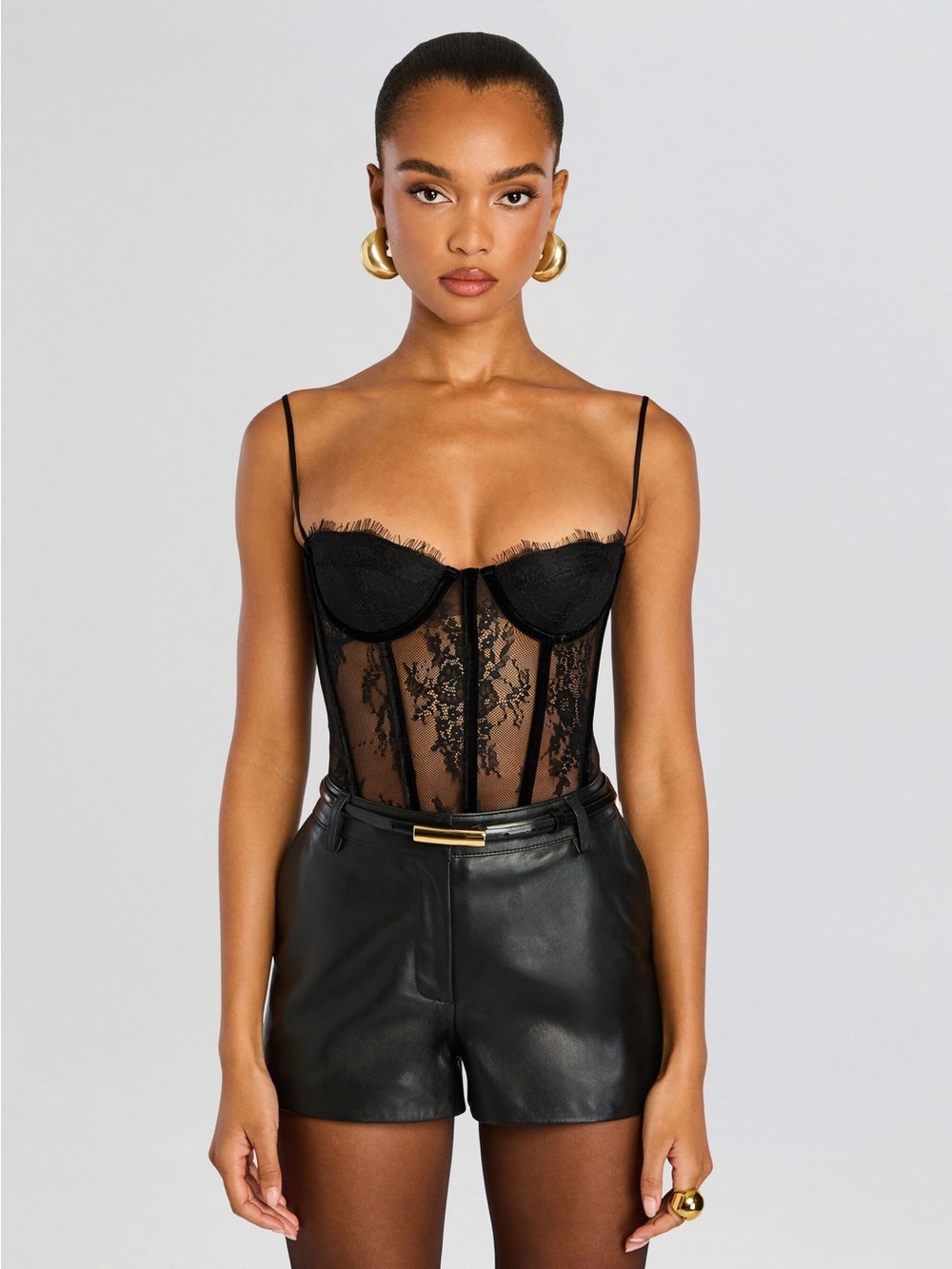 Retrofete Black Lace Sheer Bustier Bodysuit